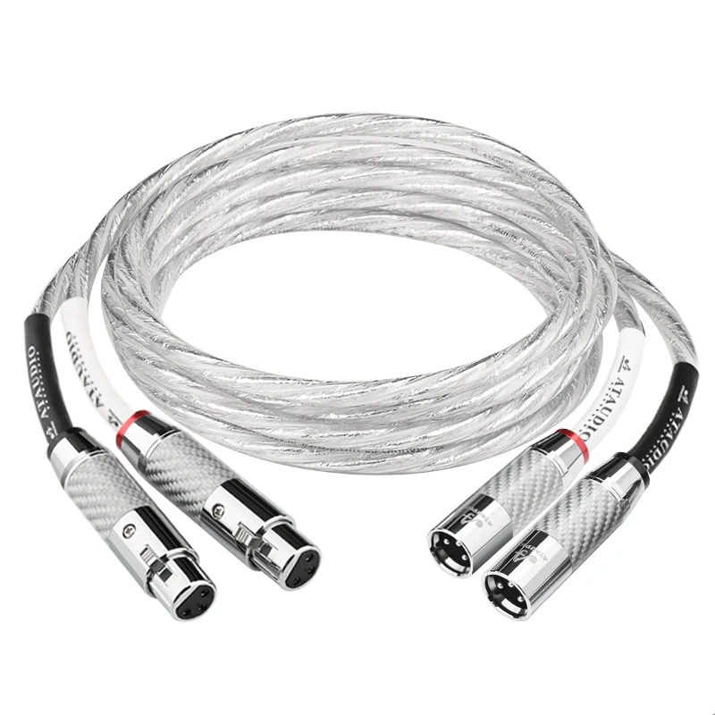 ATAUDIO HiFi 2XLR Audiokabel Hi-End OCC versilbert 3-poliges XLR-Audiokabel Stecker auf Buchse für Mikrofonverstärker 4