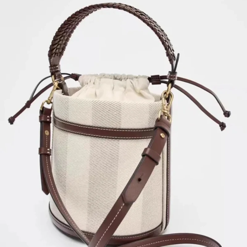 

Новая дизайнерская сумка-мешок из канваса в полоску 2026 года, люксовая сумка через плечо, высококачественная сумка-кроссбоди с широким ремнем, сумка-тоут