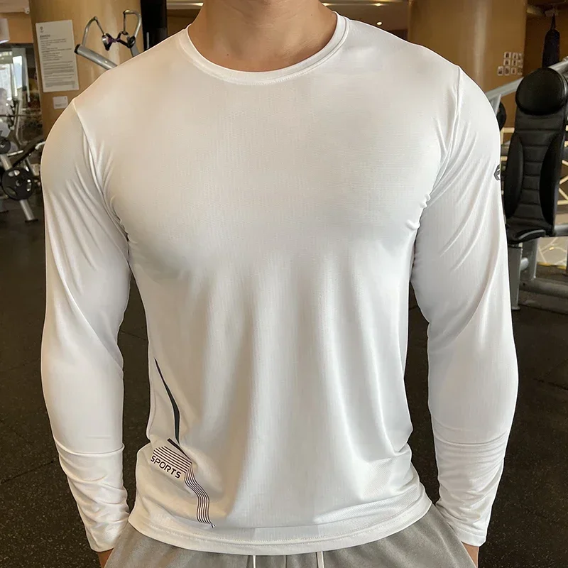 Mannen Fitness Compressie Sport Shirt Hoge Kwaliteit Running Lange Mouw Bovenste Kleding Crew Neck Swearshirt Man Rash Guard Wicking