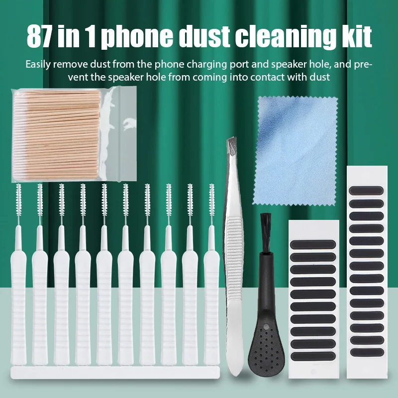 87pcs Mobile Phone Speaker Dust Plugs Mesh Sticker for IPhone 16 15 14 Pro Max Samsung Mi Charging Port Protective Cleaning Kit