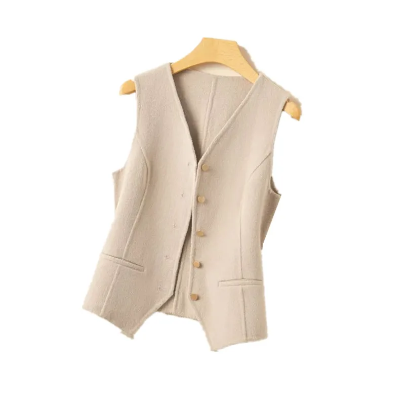 

2025 New Fashion V-Neck Short Wool Vest Women Tops Autumn Winter Woolen Waistcoat Casual Sleeveless Jacket Female Outwear T1465