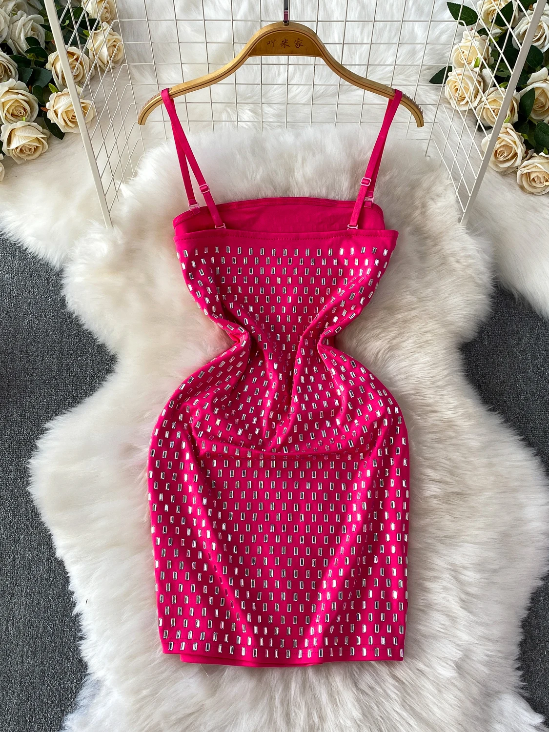 Ins – Mini robe de luxe à bretelles en cristal pour femmes, tenue de soirée, moulante, Sexy, été