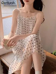 Nightgowns Women Polka Dot Sleepwear Chic Sexy Fashion Nightdress Casual Korean Style Sweet College Sleeveless Summer Loungewear