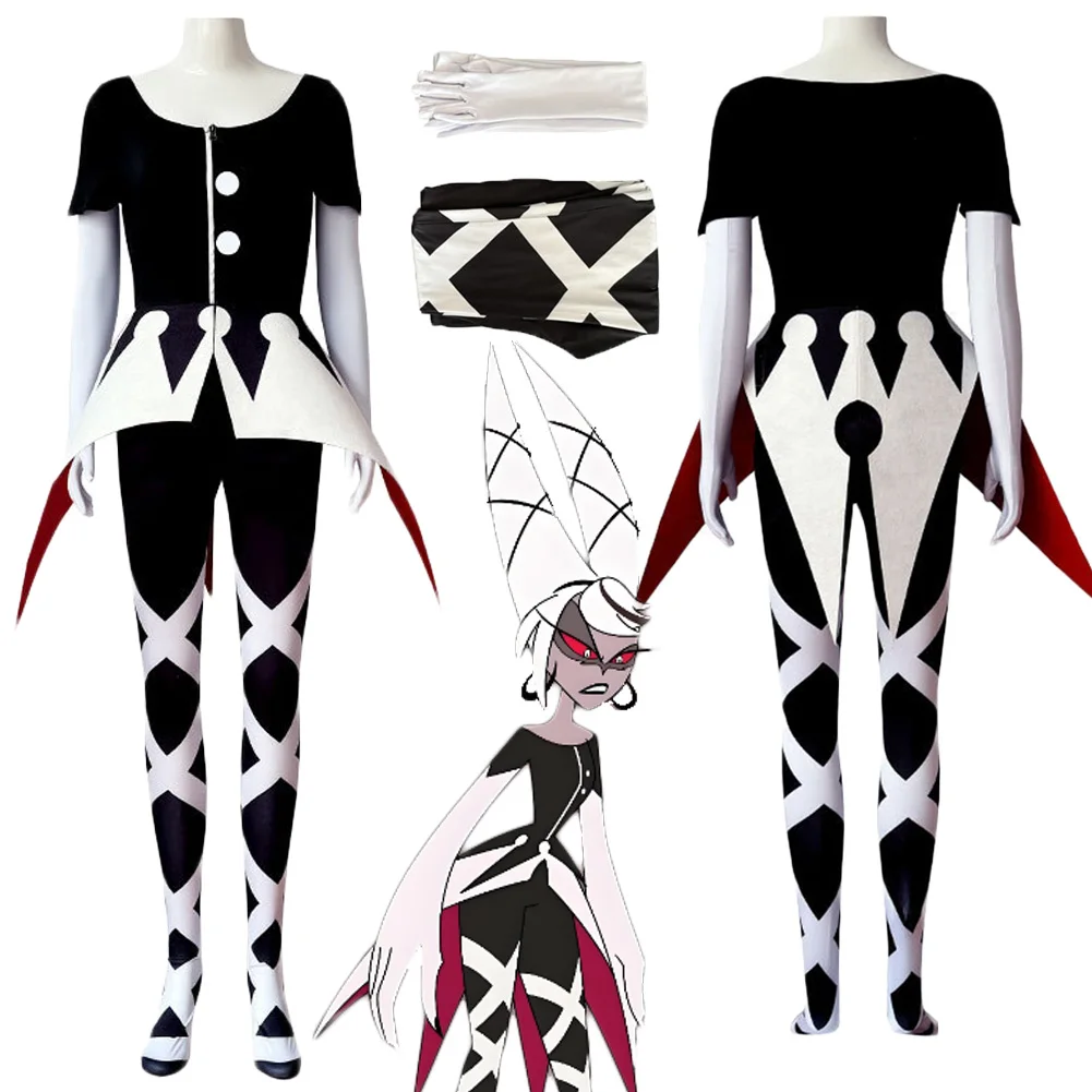 

Hazzbin 2 Carmilla Carmine Cosplay Costume Black White Clothes Set TV Hell Inn Hotel Uniform Outfits Halloween Carnival Women