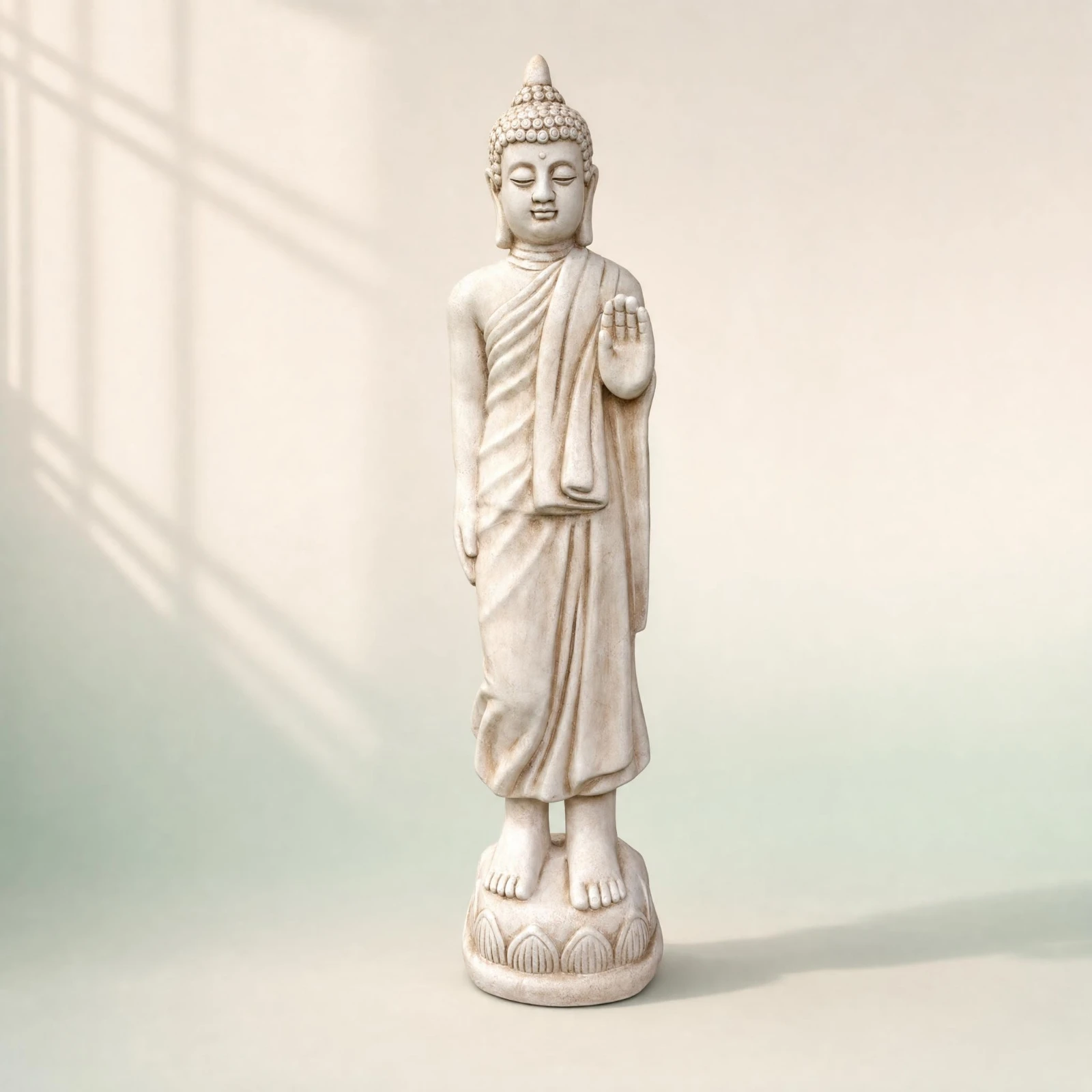 Buddha Statue with Pedestal Ornate Buddha Statue Decor Temple-Style Spiritual for Garden, Meditation Room