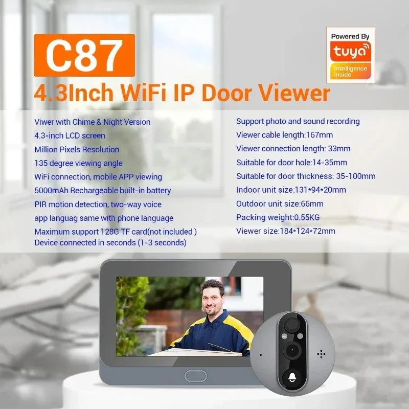 Video Digital Door Camera Doorbell 160 Degree Angle Video PIR Motion Detection Eye Outdoor Door Bell Intercom Doorbell