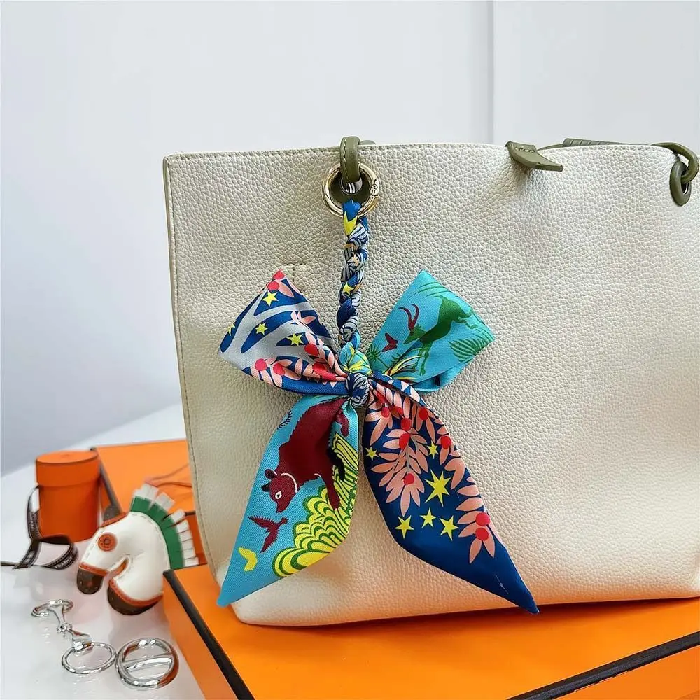 크리 에이 티브 선물 다채로운 실크 스카프 열쇠 고리 활 귀여운 리본 가방 펜던트 장식 Y2K DIY 펜던트 열쇠 고리 쥬얼리 액세서리