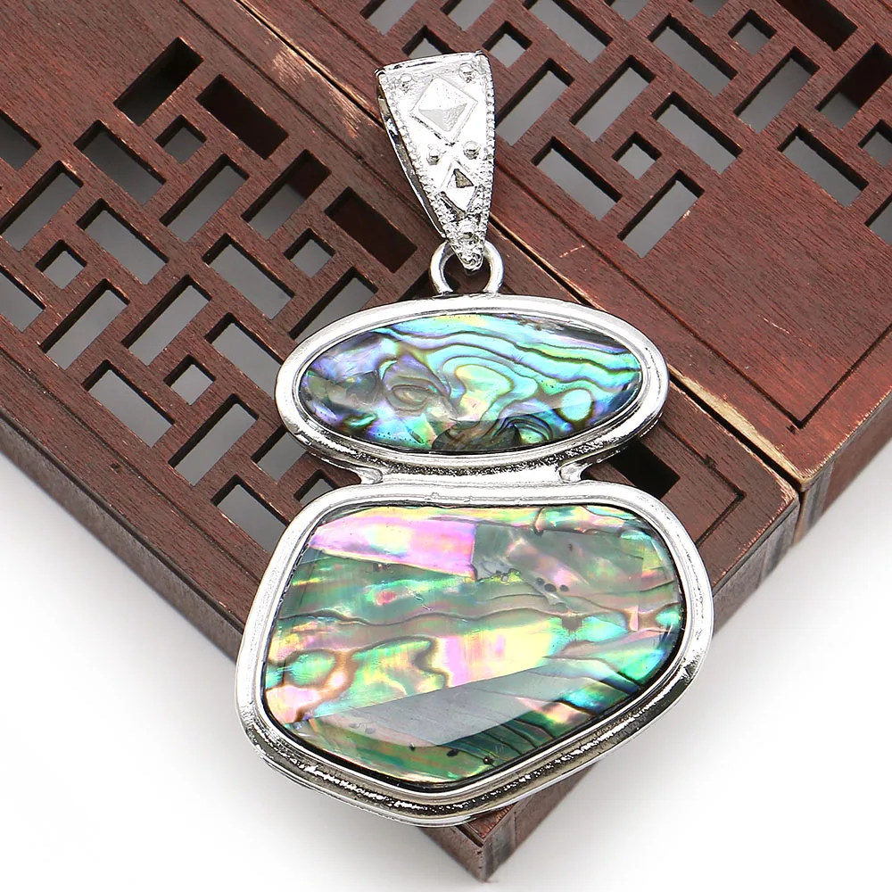 Geometrical Natural Shell Pendants Silver Frame Wrapped Design Fashion Charms 1 Pc/pack Handmade Woman Necklace Jewelry Gift