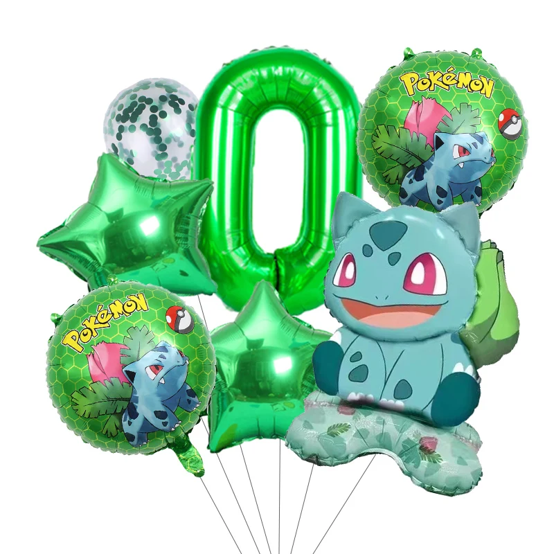 7 stücke Pokemon Ballon Set kinder Cartoon Party Dekoration Charmander Squirtle Bulbasaur Geburtstag 1-9 Anzahl Folien Ballon geschenk
