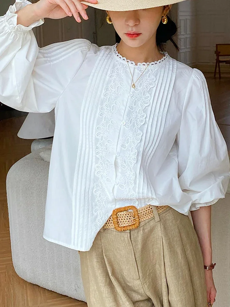 GypsyLady French Lace Chic Blouse Shirt Cotton Elegant Floral Embroidery Spring Autumn Women Long Sleeve Casual Ladies Top Shirt