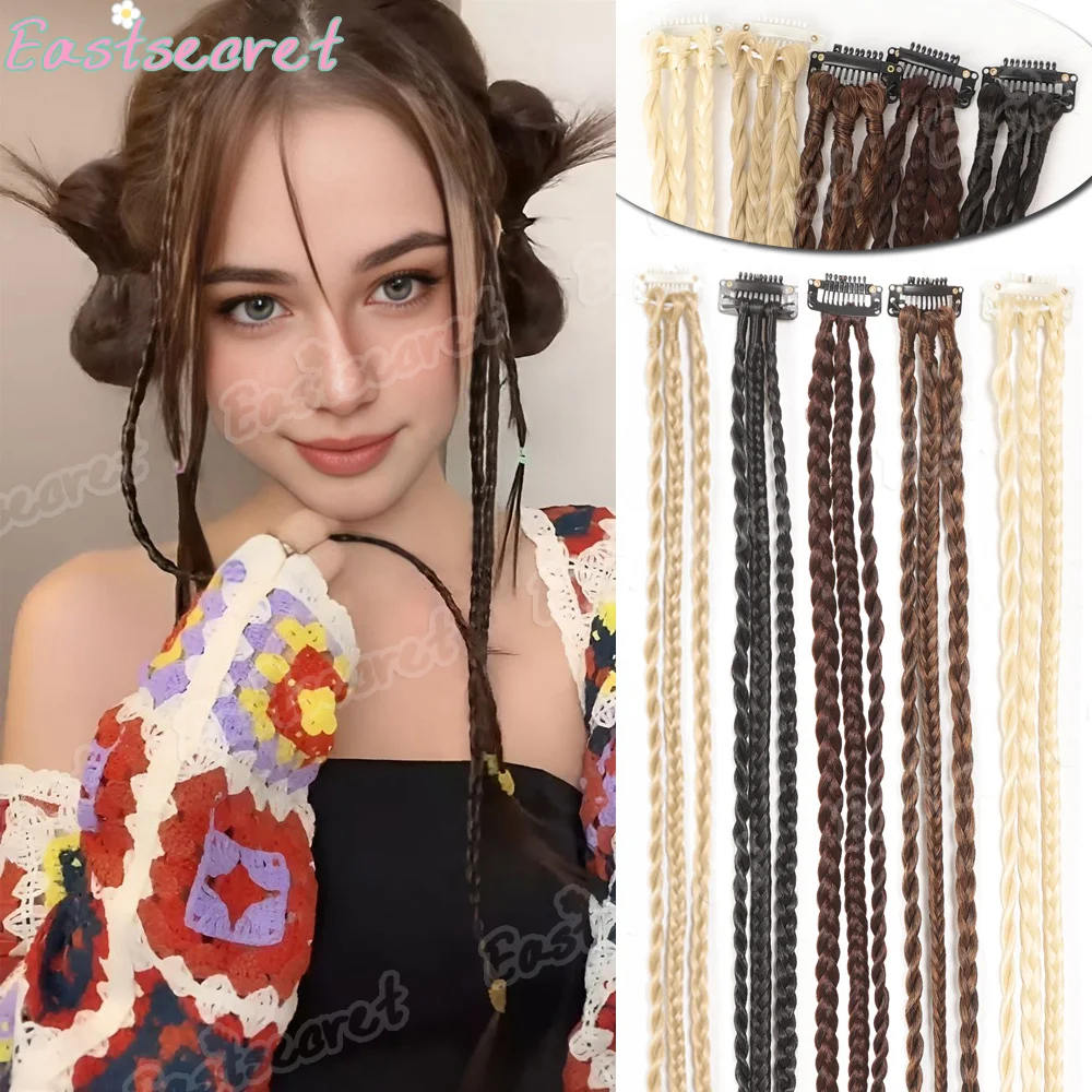 Synthetic Wig Braids With Clip Boxing Braid Dreadlocks Clip In Hair Extension Dirty Braids Boxer Braid Heat Resistat Hairpieces