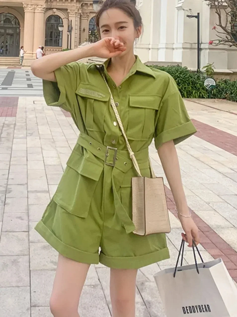 

Новый летний женский комбинезон, свободный рабочий комбинезон на шнуровке с принтом для поездок на работу