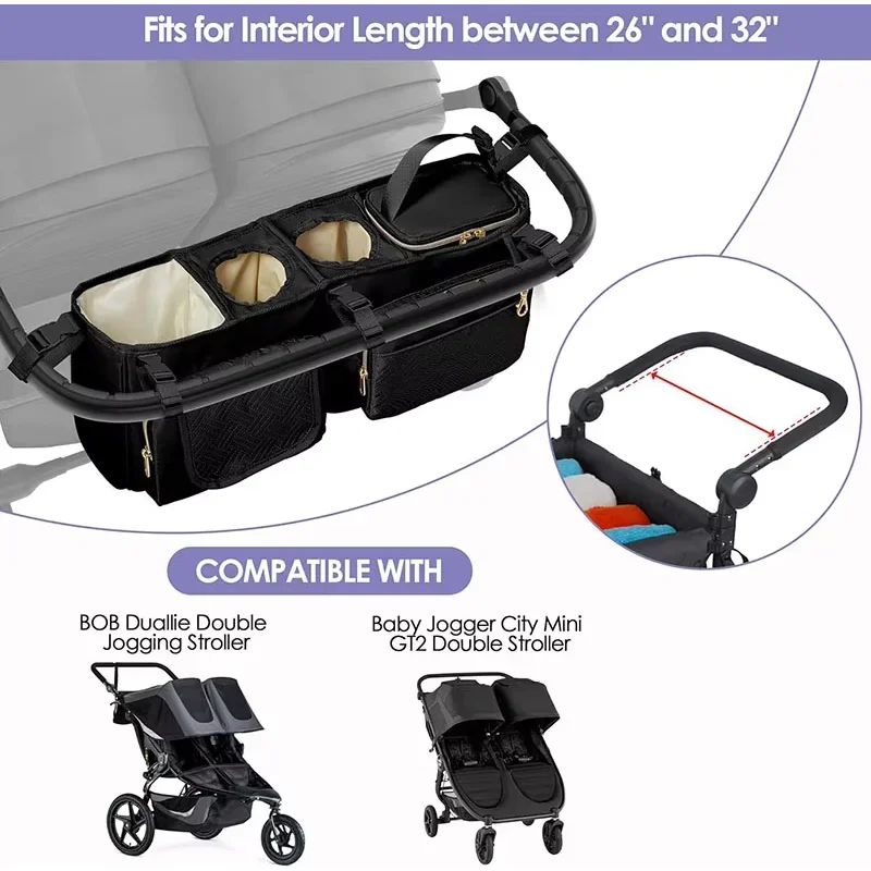 Large Double Stroller Organizer with Cup Holder and Cooler Bag Stroller  Bag