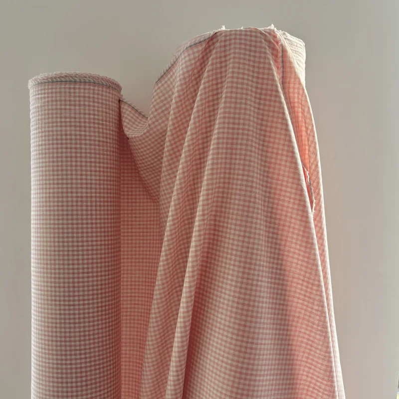 Pink cotton checkered fabric, suitable for DIY handmade skirts, hairbands, bags, curtains, tablecloths, home decor