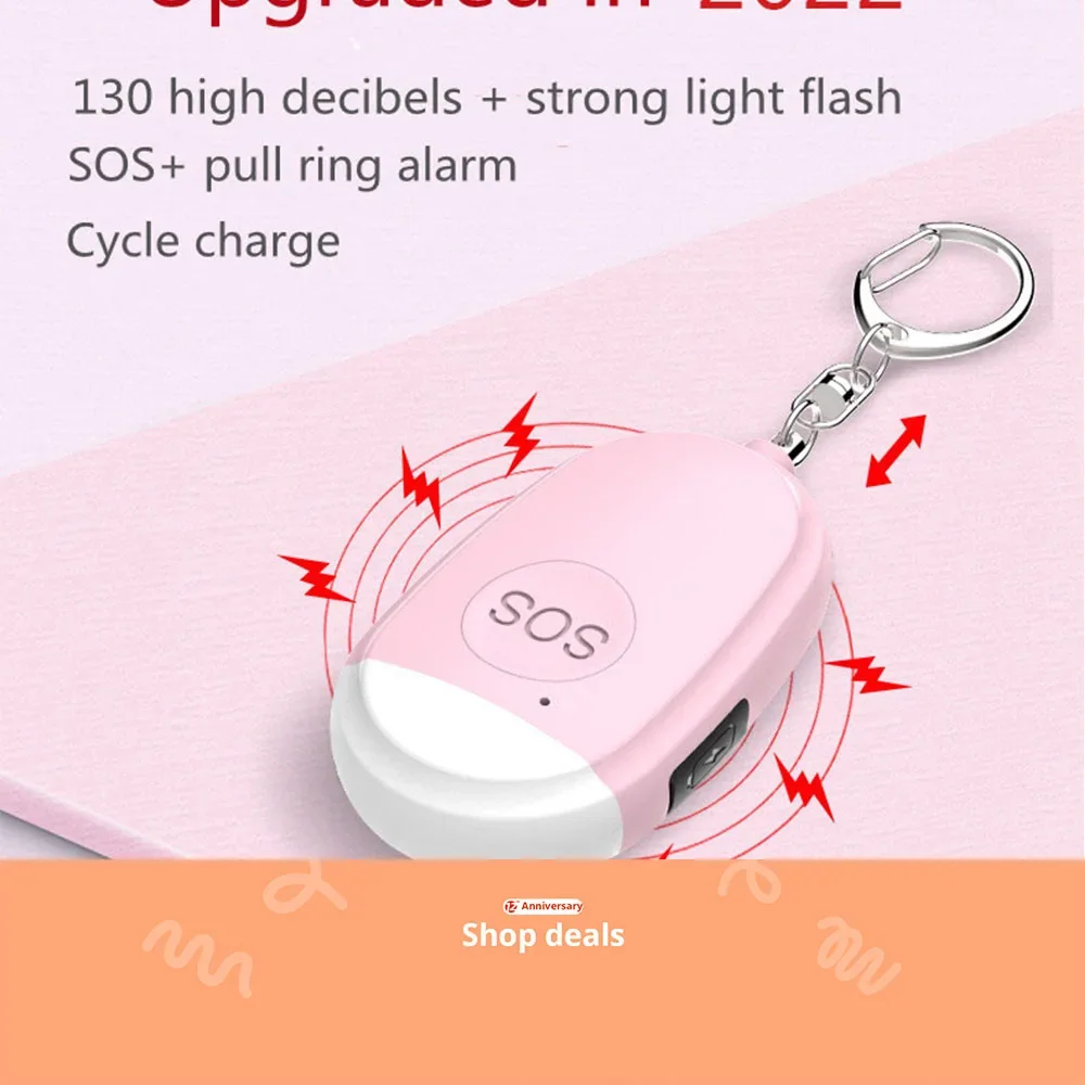 LLavero de alarma de seguridad Personal para autodefensa, recargable, 130dB, Anti ataque, alarma de emergencia de Rape con linterna LED