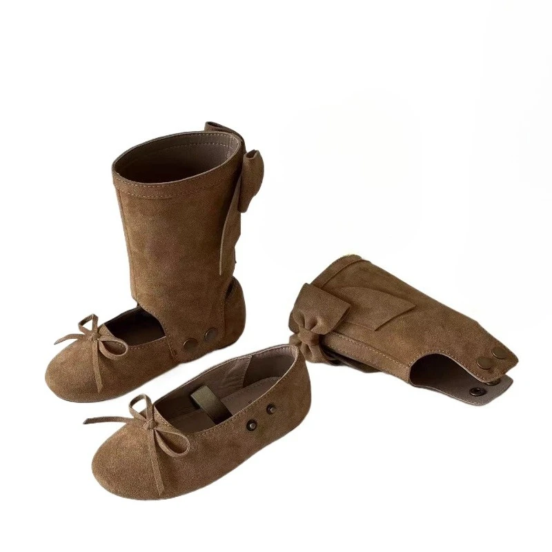 

Winter New Children's Girls Niche Fashionable Bow Detachable Mid-calf Boots Ballet Shoes Kids Toddlers Princess Casual Shoes