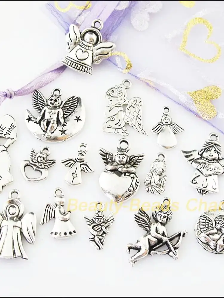 15 sztuk Antiqued srebrny kolorowe do DIY/piękny anioł mieszane amulety wisiorki — zdjęcie 2