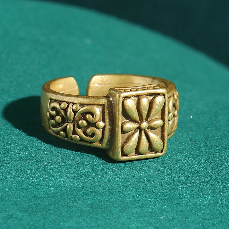 Vintage Minimally Carved Flowers Rings Open 18k Real Gold Color Luxury Antique Jewelry High Quality For Woman Valentine Day 2026