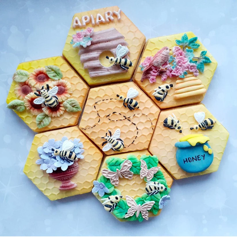 Wabenförmige Bienen-Silikonform für Zuckerguss, Schokolade, Cupcakes, Backen und Fondant-Kuchendekoration – Detail 15
