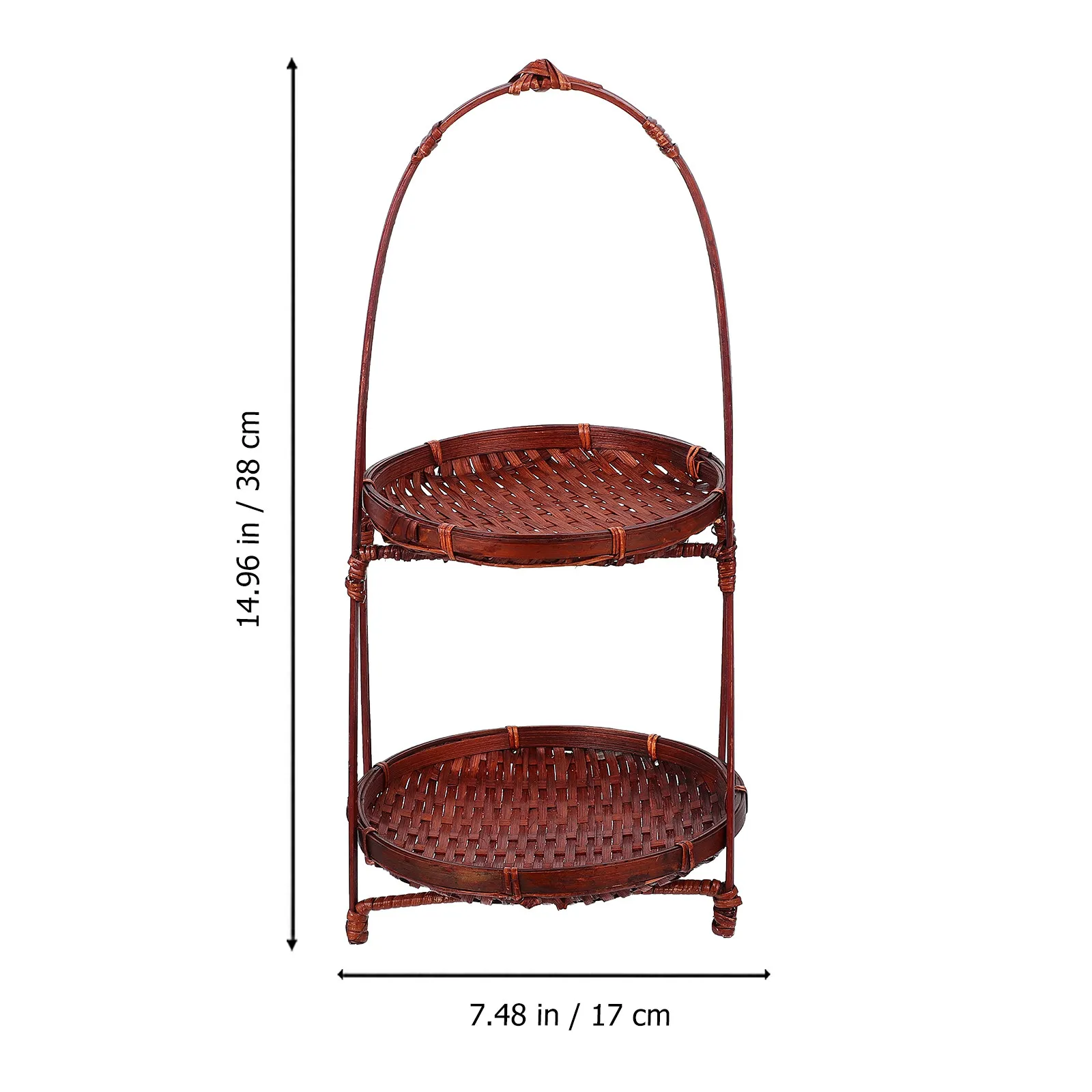 Woven Bamboo Double-Deck Storage Basket Multi-Functional Dessert Stand for Fruits Pastries Steamed Buns Snacks