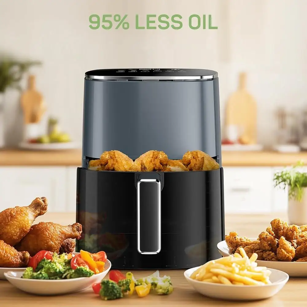 6QT Air Fryer 12in1 Functions with Viewing Window Healthier Cooking 95% Less Oil 400F Max Temperature Fries Chicken Bake Steam
