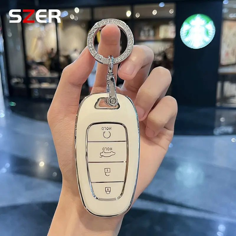 SZER чехол для ключей из ТПУ для Hyundai Tucson Solaris Sonata NEXO NX4 Santafe с 4-кнопками, автомобильный аксессуар