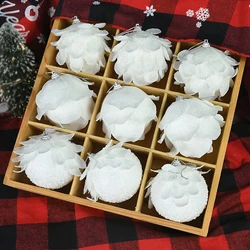 Adornos de árbol de Navidad, bolas con forma de pétalo de purpurina blanca, bola de nieve de espuma, colgantes de Navidad, decoración colgante para el hogar de Año Nuevo, 3 unids/lote por caja