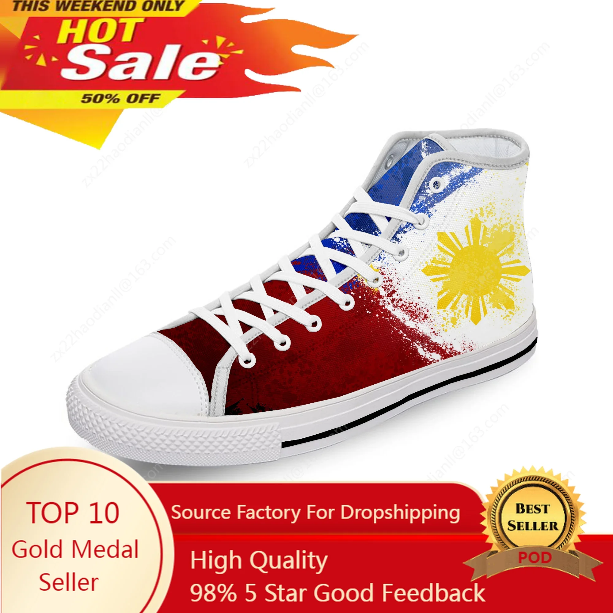 

Philippines Flag Fashion Popular White Cloth Fashion 3D Print High Top Canvas Shoes Men Women Lightweight Breathable Sneakers