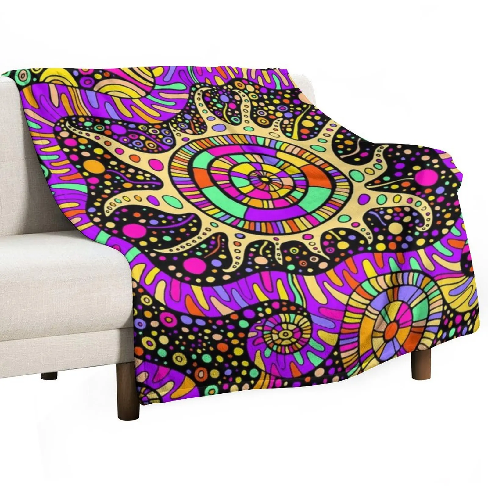 

Trippy UV Rave Tentacles Black Light Trip Throw Blanket Plaid on the sofa Luxury St Picnic Blankets