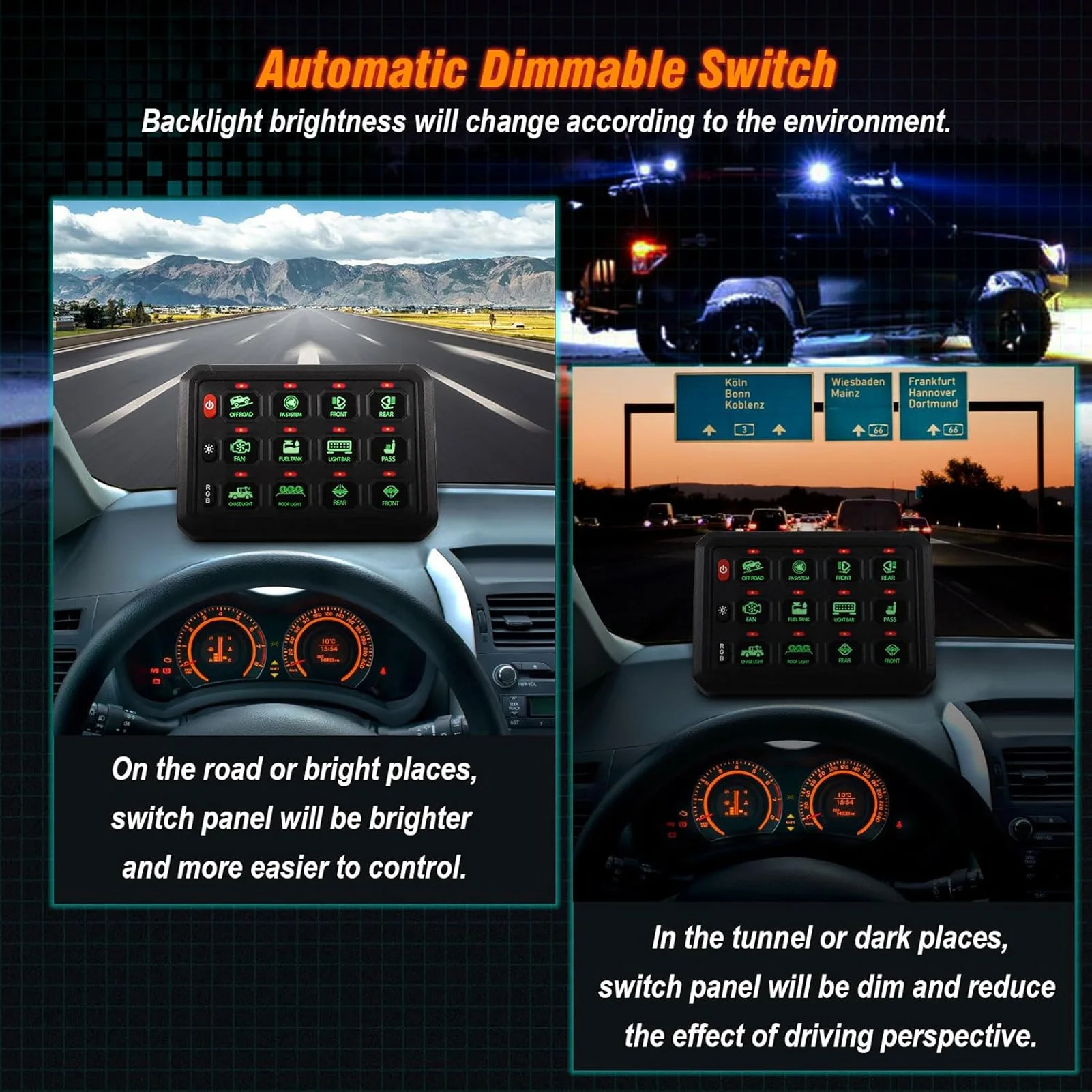

Auxiliary Panel ‑40℃‑85℃ Temperature Range Easy Using 12 Gang Panel Wide Application 3 Silicone Buttons for Cars