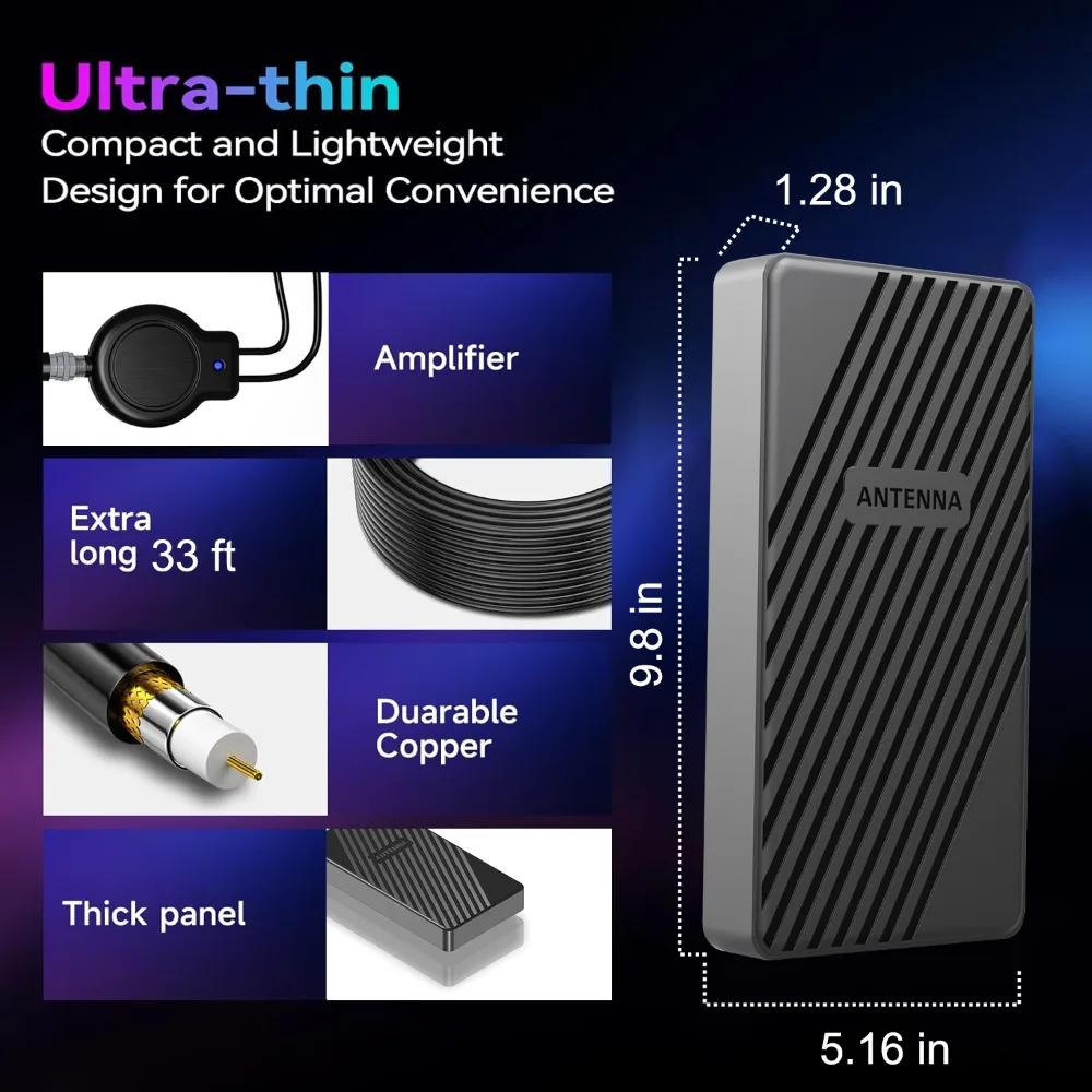 هوائي تلفزيون داخلي لجميع أجهزة التلفاز الذكية، استقبال طويل المدى 1200+ ميل مع قنوات محلية معززة لإشارة مكبر الصوت، 4K 1080p HD