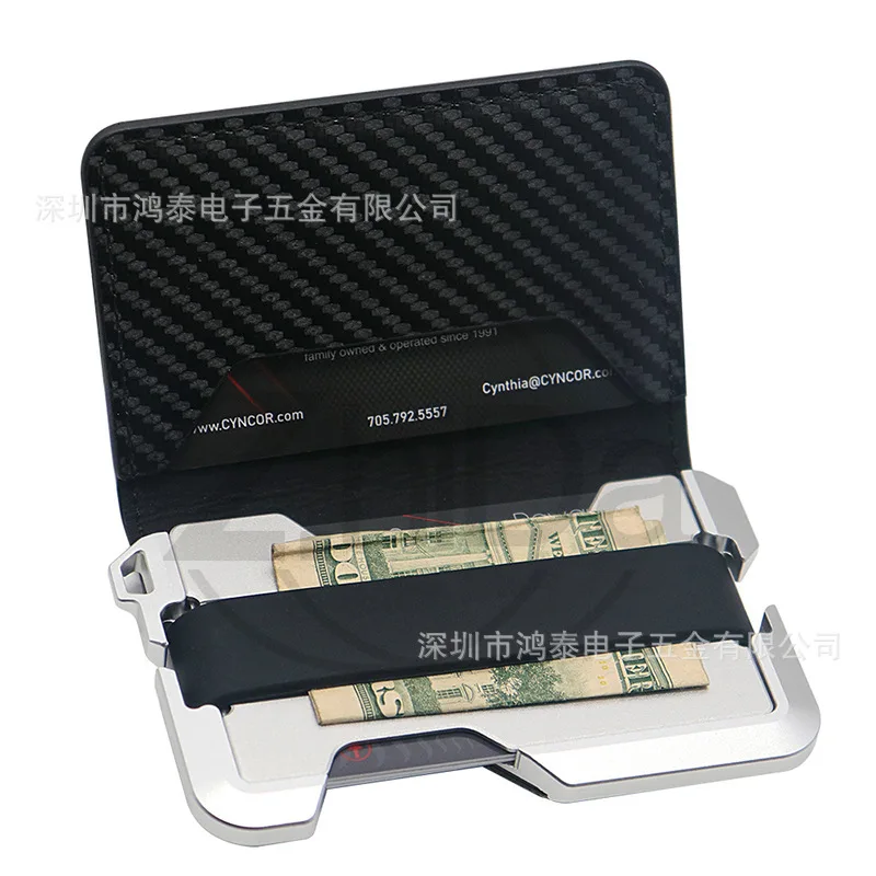 Genuine Leather Microfiber Aluminum Alloy Card Holder, Double Folding Metal Wallet, RFID Blocking Anti‑Skimming Credit Purse
