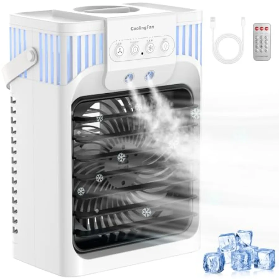 

Portable Air Conditioner for Bedroom and Office, Plastic Body, White, 4-in-1 Evaporative Cooler with Remote, 3 Speeds, 3 Mist L