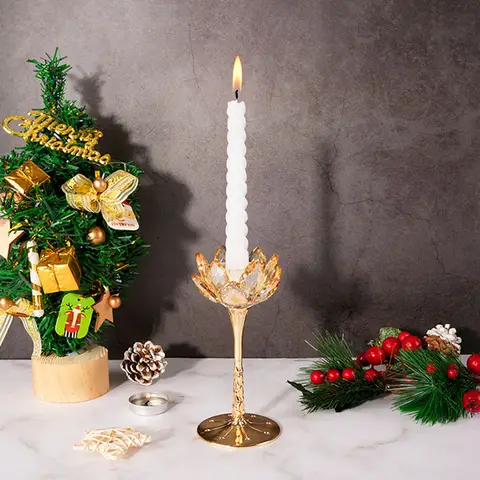 Kristallen Lotus Kandelaar Romantisch Kaarslicht Feestkaarsenhouder Decoratie Diner Prop Glazen Kleine Kaarsenstandaard