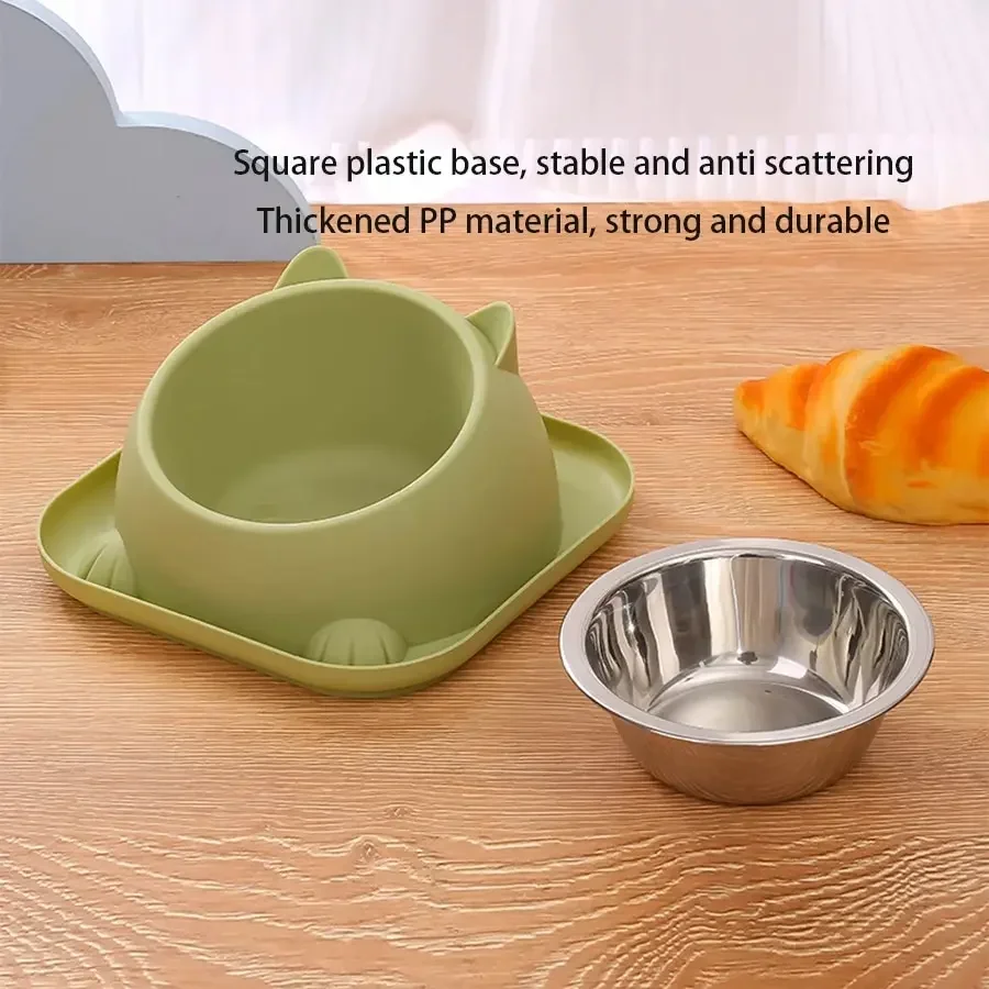 Anti Tipping Cat Bowl with Added Water To Prevent Ants Pet Feeder Basin Cute Cat Ear Shaped Stainless Dog Food Bowl Pet Supplies