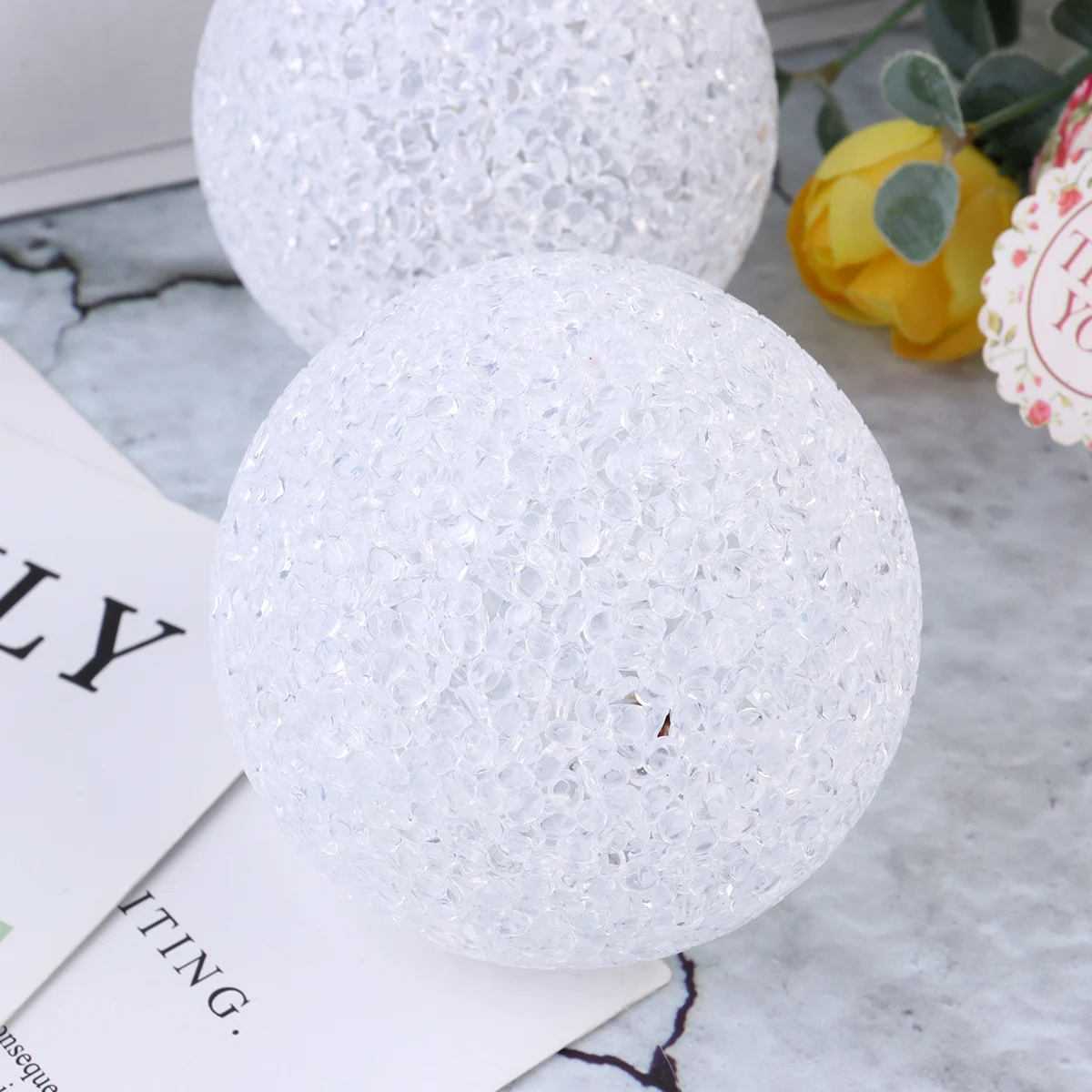 3 Pcs Night Light Crystal Lamp Led Round Rice Grains Ball Nightlight Tabletop Decoration