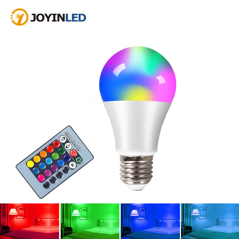 Bombilla LED RGBW E27, 7W, 15W, 110V, 220V, lámpara cambiable, colorida, 24 teclas, RGB, con Control remoto IR