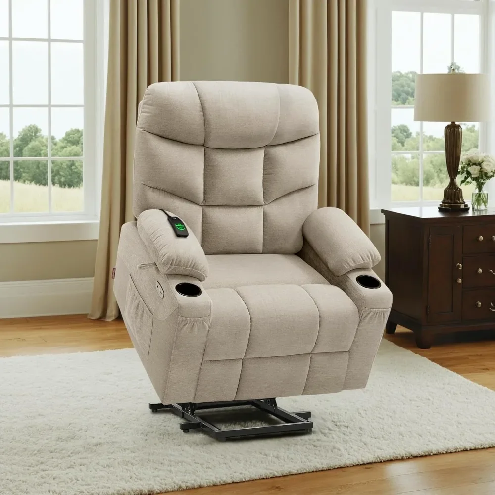 Power Lift Recliner Chair with Extended Footrest for Elderly People, 2 Side Pockets & Cup Holders, USB Ports, Electric Recliner