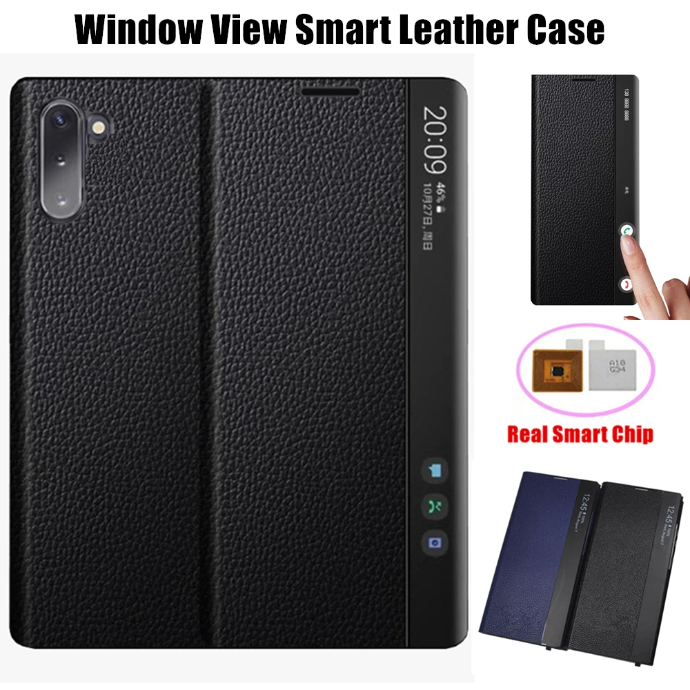 Retro Lychee Flip Cover For Samsung Galaxy Note 10 SM-N9700 Window View Free-flip Flip-free Answer Calls Smart Chip Leather Case