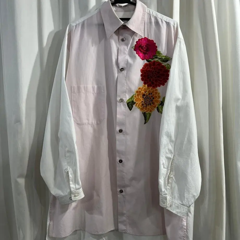 TOP-YAMAMOTO ® Yamamoto style floral embroidery long-sleeved shirts, men's and women's loose lapel shirts, Japanese style