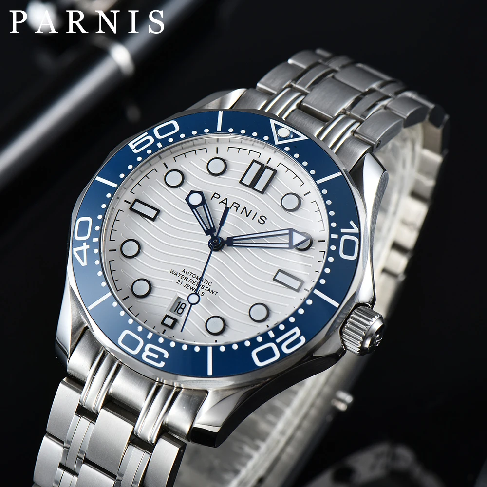 

Parnis 42mm New Arrival Miyota8215 Automatic Mechanical Blue Bezel Men Wristwatch