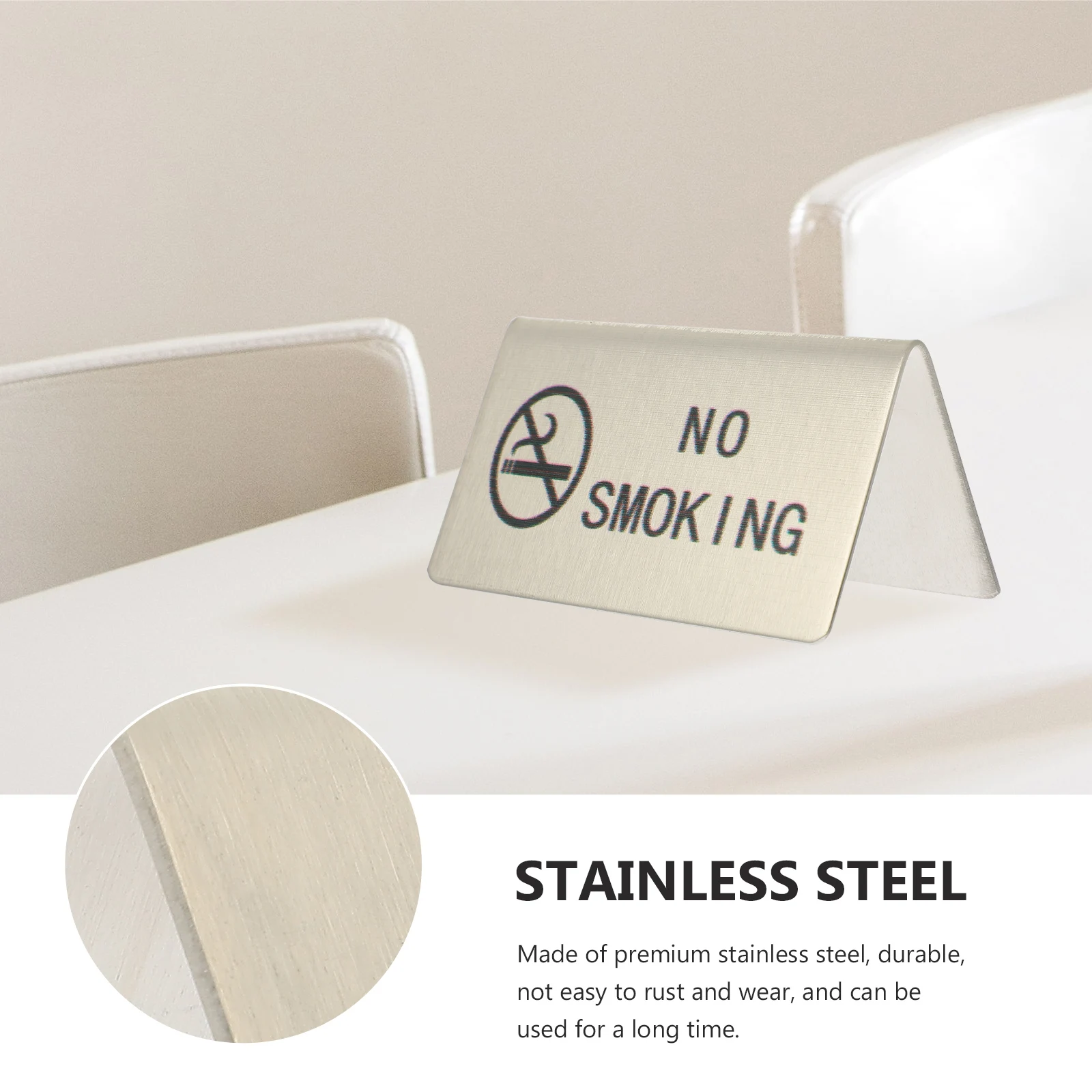 

Stainless Steel Smoking Area Signboard Non-Rust Public Sign Clear Printing Household Sturdy Table Sign Space-Saving