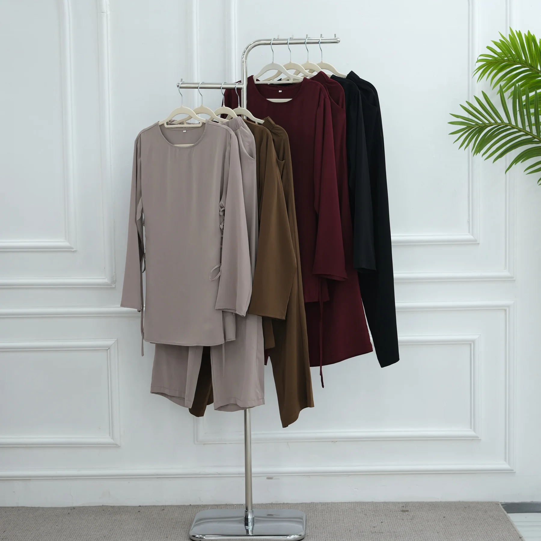 ชุดอีดสำหรับผู้หญิง ชุด 2 ชิ้น เสื้อผูกเชือกและกางเกง ดูไบ อบายา ตุรกี คาฟตัน ชุดมุสลิม ชุดสำหรับผู้หญิงมุสลิม