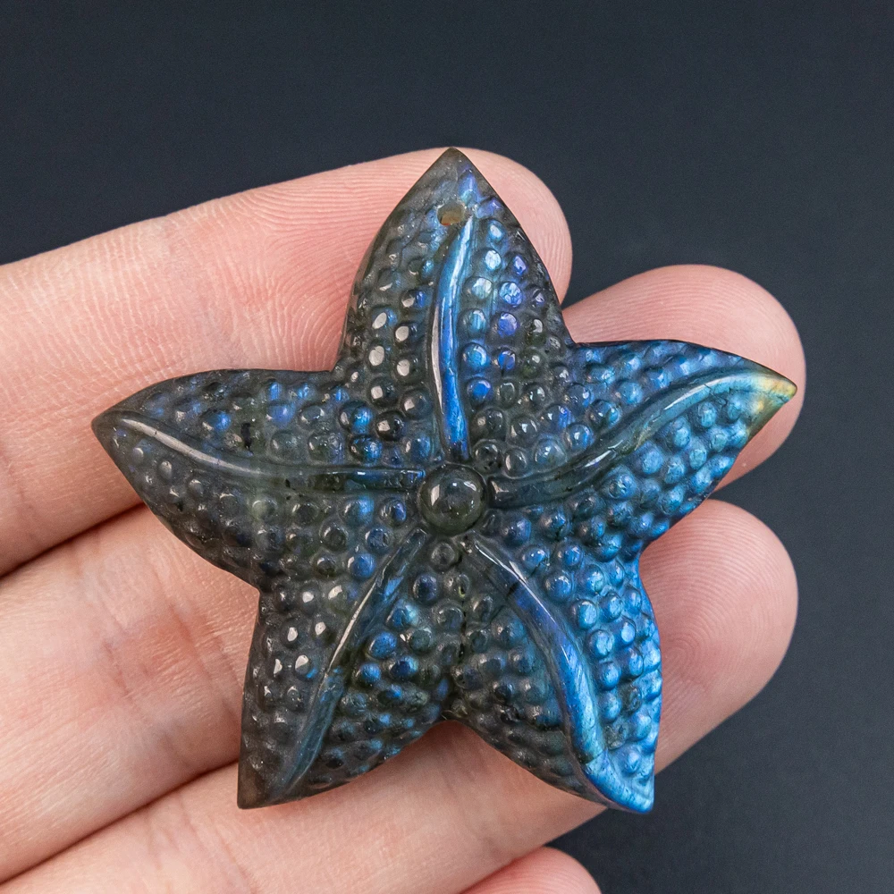 1Pcs Unique Starfish Labradorite Pendant 48X48X11MM Blue Flash Gemstone Statement Necklace Gift for Jewelry Making DIY