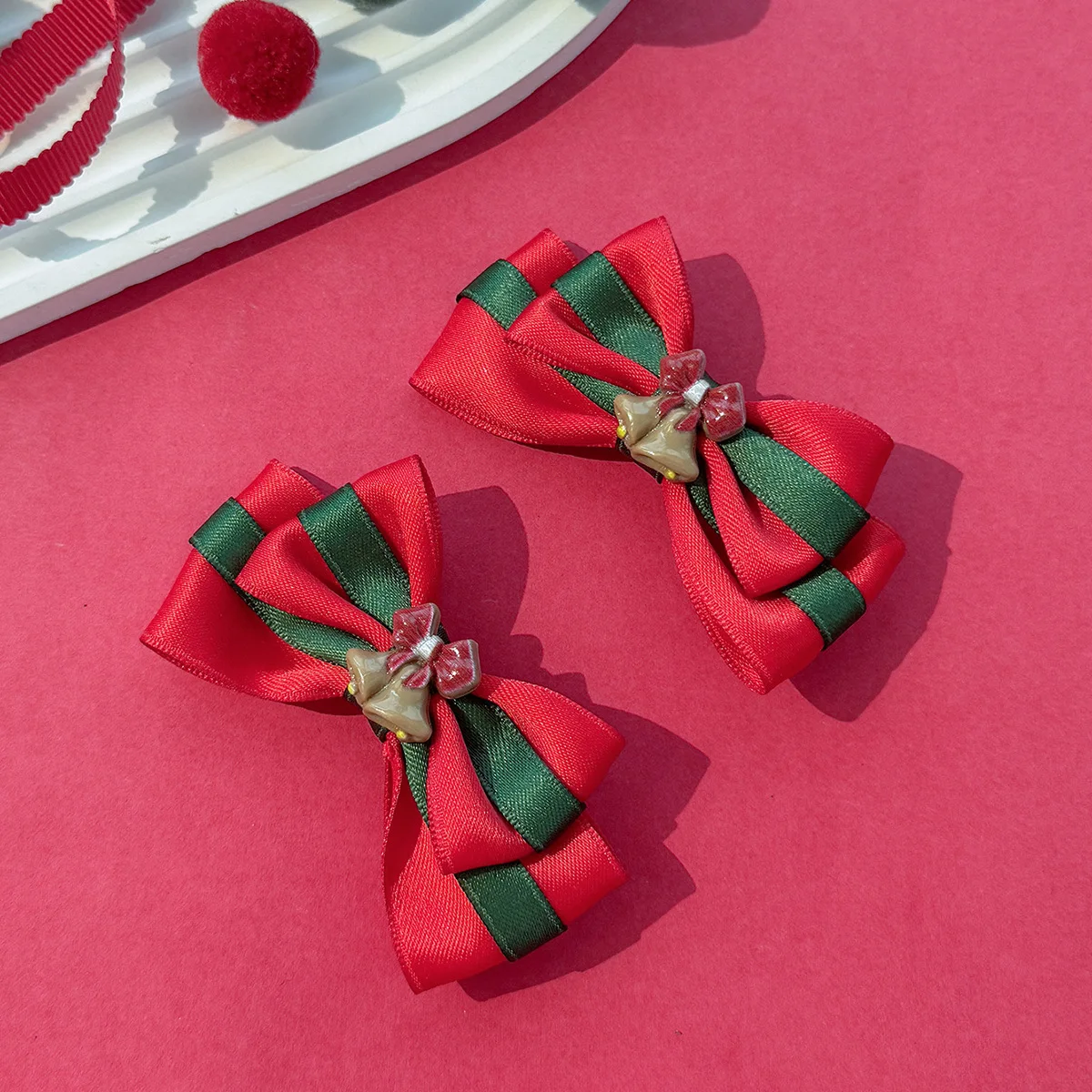 30pc Christmas Side Hair Clips for Women And Girls with Jingle Bell Ribbon Bow Hairpins Holiday Accessory Side Hairgrips