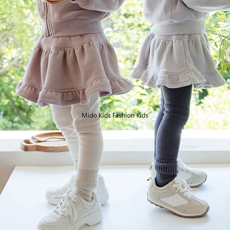 

1-12Y Winter Korean-inspired girls' skirt-trousers Adorable ruffled faux two-piece layered skirt-trousers Girls' skirt-trousers