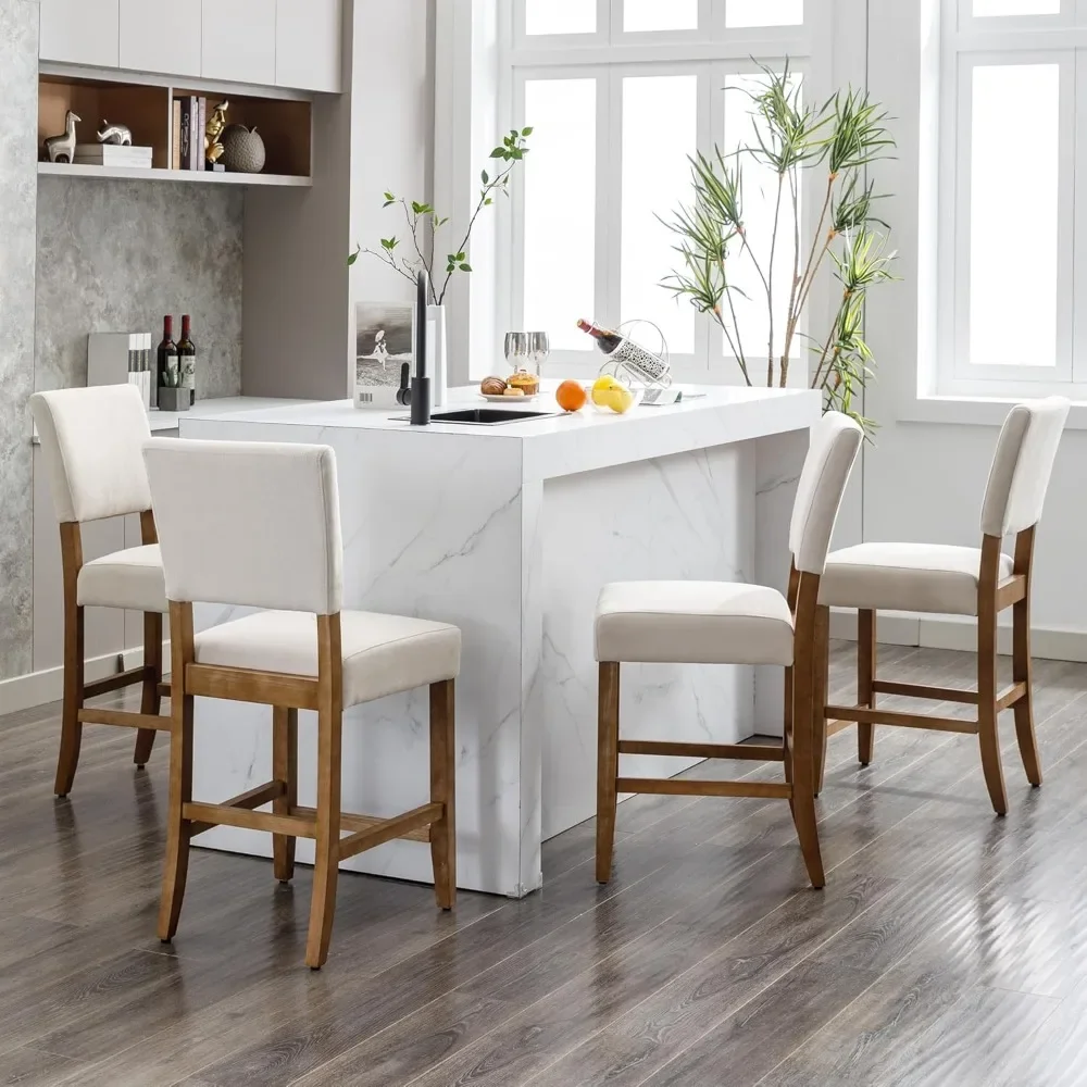 Counter Height Bar Stools, Upholstered Barstools with Wood Legs, Island Chairs for Kitchen Counter, Towel Cloth