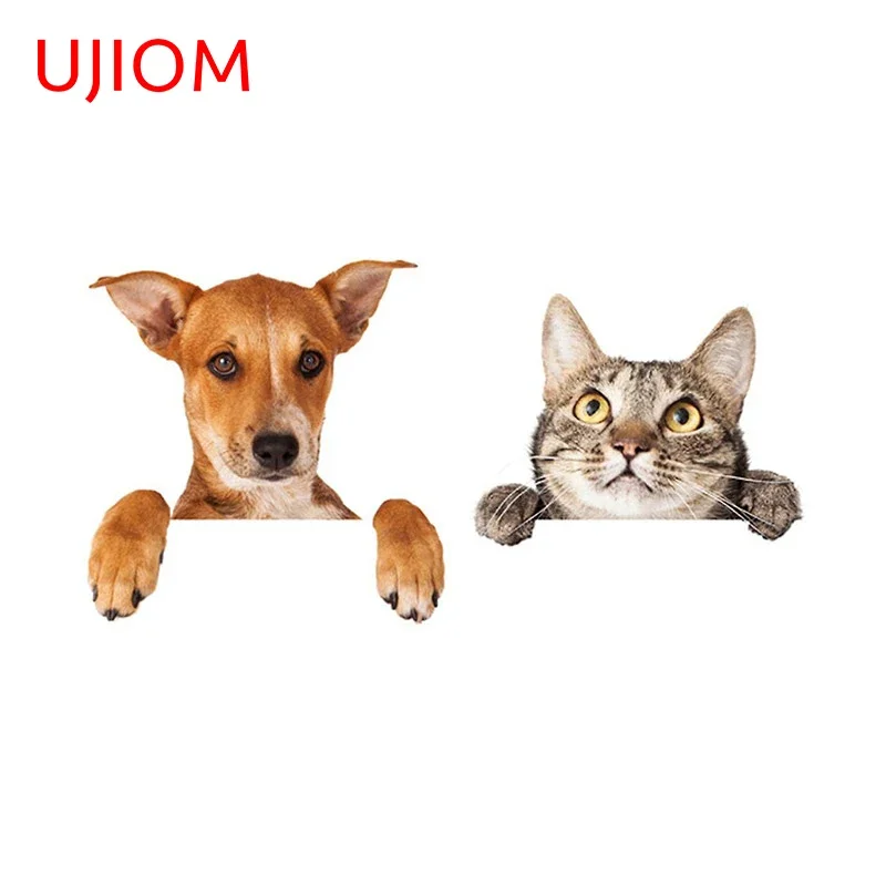 UJIOM 13cm X 6.7cm Cat and Dog Funny Peeker Wall Stickers Personality Graphics Air Conditioner Switch Wardrobe Decal Room Mural