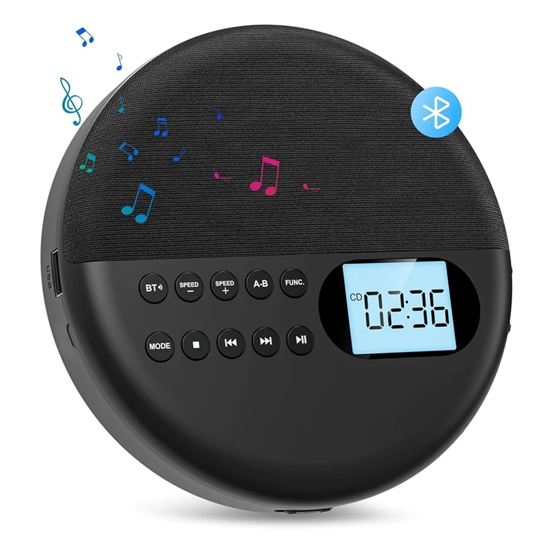 

HFES портативный CD-плеер и MP3-плеер с защитой от пропусков и двойным стереодинамиком, Bluetooth-плеер с регулировкой