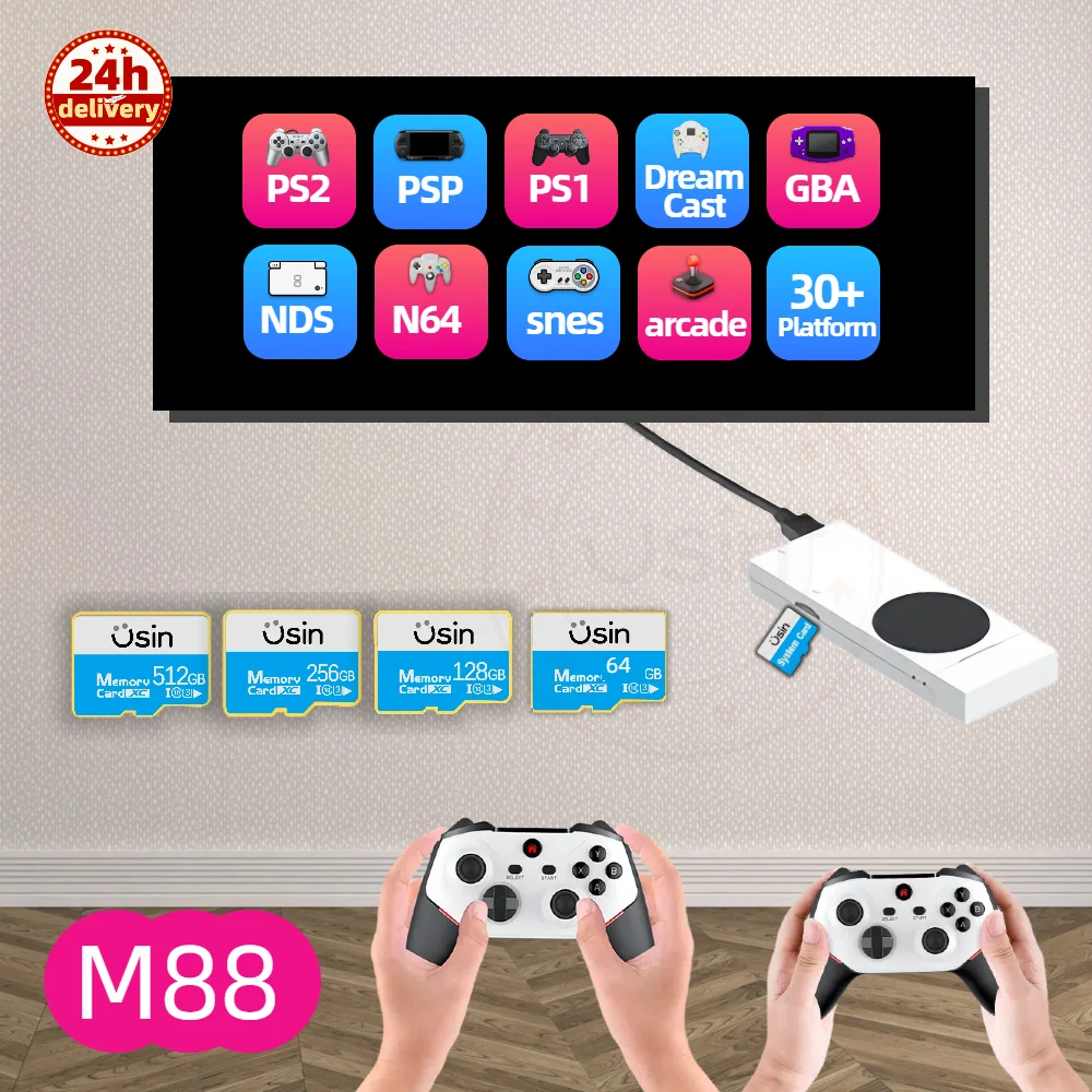 M88 TV Game Stick Video Gaming Console Classic Retro PS2/PSP/PS1/ARADE 4K HD مقبض التحكم الألعاب المنزلية